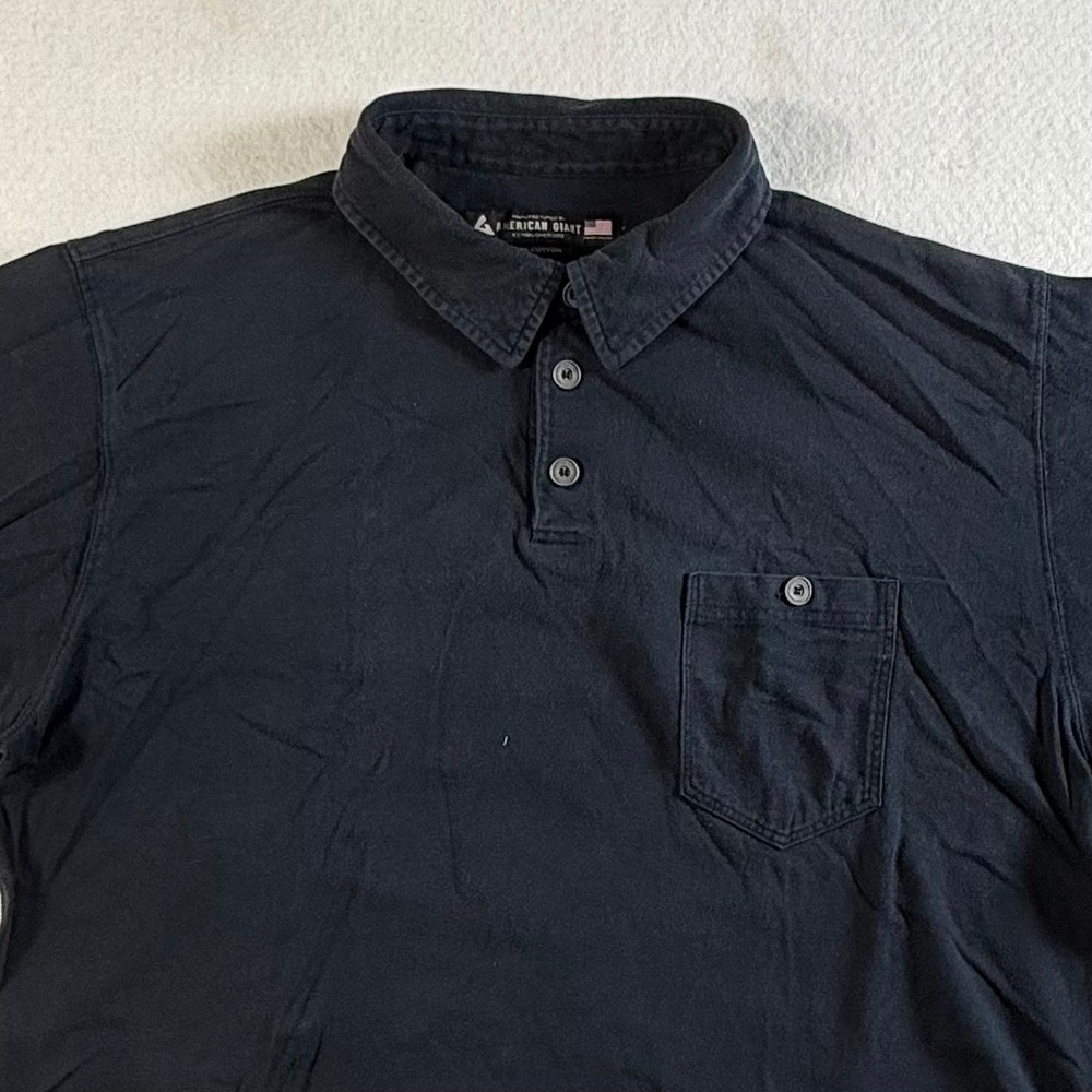 American Giant Polo Shirt Mens Large Short Sleeve Pocket Cotton Black